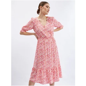 Orsay Orange-Pink Ladies Flowered Dress - Women