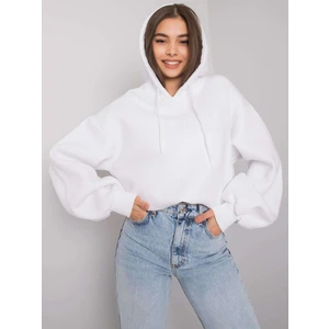 RUE PARIS Women's white cotton sweatshirt with a hood