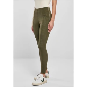 Women's washed trousers made of olive artificial leather