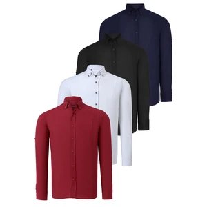 QUADRUPLE SET G721 DEWBERRY MEN'S SHIRT-BLACK-WHITE-NAVY-BURGUNDY