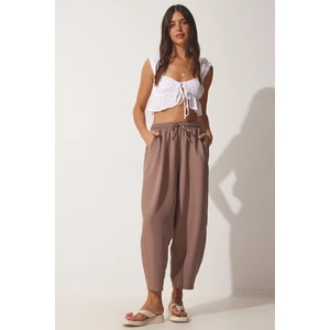 Happiness İstanbul Women's Mink Pocket Linen Viscose Baggy Pants