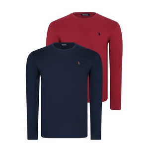 DOUBLE SET T8588 DEWBERRY ROUND NECK MEN'S SWEATSHIRT-BURGUNDY-NAVY BLUE