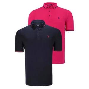 DOUBLE SET T8586 DEWBERRY MEN'S T-SHIRT-FUCHSIA-NAVY BLUE