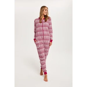 Women's Alaska long-sleeved jumpsuit, long trousers - dark red print