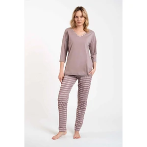 Women's pyjamas Betty, 3/4 sleeves, long trousers - cappuccino/cappuccino print