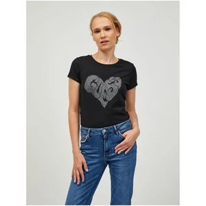 Black Women's T-Shirt Guess Heart - Women