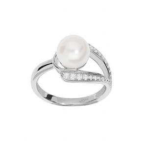 Brilio Silver Nadčasový stříbrný prsten s pravou perlou a zirkony ML05699A 52 mm
