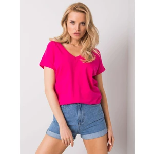 Fuchsia V-neck cotton t-shirt