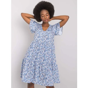 RUE PARIS Blue floral dress with a frill