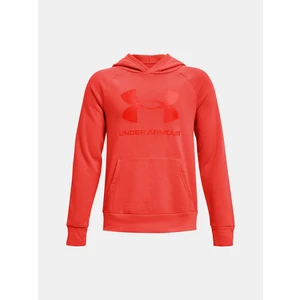 Under Armour RIVAL FLEECE HOODIE Chlapecká mikina 1357585-860 Dark Orange / Metallic Silver YL