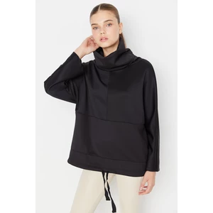 Trendyol Black Oversize Stand Up Collar and Drawstring Detail Scuba Sports Sweatshirt