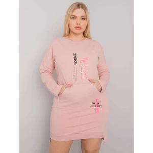 Larger pink women's dress of a larger size with a pocket
