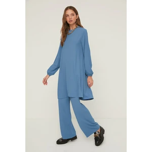 Trendyol Blue Crew Neck Wide Leg Bottom-Top Suit