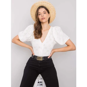 RUE PARIS White blouse with a triangular neckline