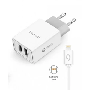 ALIGATOR Chytrá síťová nabíječka 2,4A, 2xUSB, smart IC, bílá, USB kabel pro iPhone/iPad