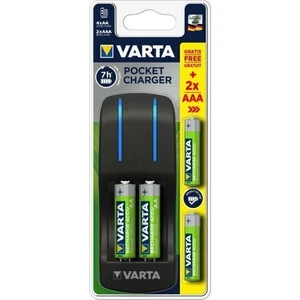 Nabíjačka Varta Pocket Charger + 4 AA 2100 mAh + 2 AAA 800 mAh (57642301431) 4× AA batéria (2 100 mAh) + 2× AAA batéria (800 mAh) + nabíjačka • LED •