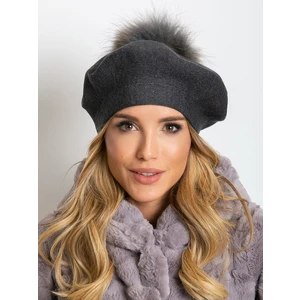 Dark gray beret with a pompom