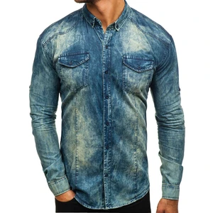 Cămașă denim cu mâneca lungă pentru bărbat bluemarin-gri Bolf 0895