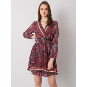 Maroon pleated dress with Carmona patterns