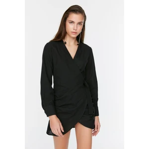 Trendyol Black Double Breasted Tie Detailed Beach Beach Dress