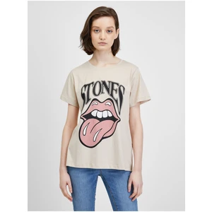 Beige T-shirt with Print Noisy May Nate - Women