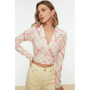 Trendyol Multicolored Double Breasted Plaid Knitted Blouse