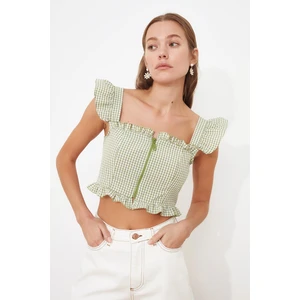 Trendyol Green Zipper Detailed Crop Blouse