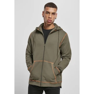 Organic Contrast Flatlock Stitched Zip Hoody Olive/rustred