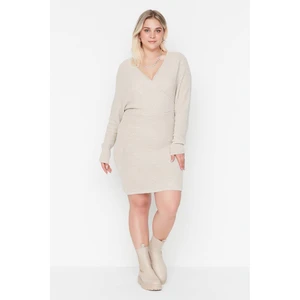 Trendyol Curve Beige Double Breasted Collar Knitwear Dress