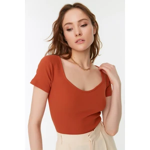 Trendyol Cinnamon Fitted Knitted Blouse