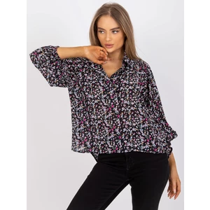 Black blouse with a loose cut with the ZULUNA print