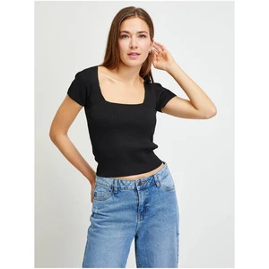 Black Women's Ribbed Cropped T-Shirt Guess - Women