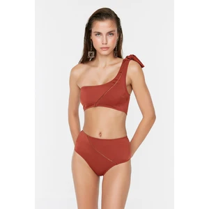 Trendyol Cinnamon Hole Stripe High Waist Bikini Bottom