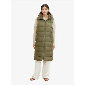 Khaki Women's Long Quilted Vest with Hood Tom Tailor - Women