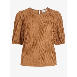 Brown Pleated Blouse with Balloon Sleeves VILA Plisso - Women