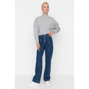 Trendyol Blue Front Button High Waist 90's Wide Leg Jeans