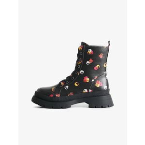 Čierne dámske členkové kvetované topánky Desigual Boot Flowers