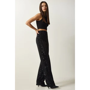 Happiness İstanbul Women's Black Sequined Palazzo Trousers