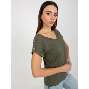 Dark khaki casual blouse OCH BELLA with short sleeves