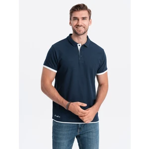 Ombre Men's cotton polo shirt - navy blue