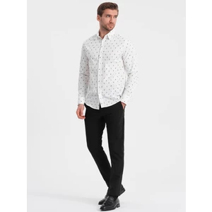 Ombre Men's SLIM FIT patterned cotton shirt - white