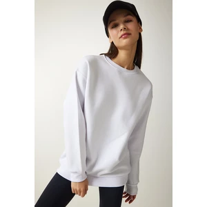 Happiness İstanbul Women's White Raised Basic Sweatshirt