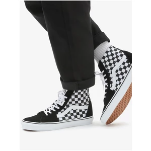 Černo-bílé vzorované kožené kotníkové tenisky VANS UA SK8-Hi - unisex