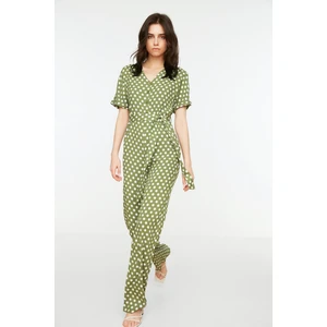 Trendyol Khaki Belted Polka Dot Jumpsuit