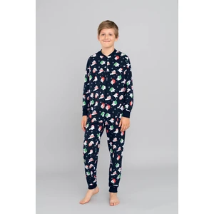 Children's jumpsuit for older children, long sleeves, long pants - dark blue print