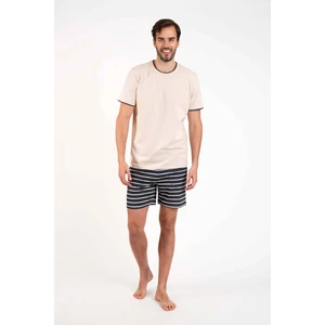 Men's pyjamas Lars, short sleeves, short legs - beige/graphite print