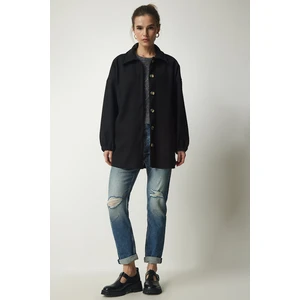 Happiness İstanbul Women's Black Buttoned Pocket Oversize Shirt Jacket