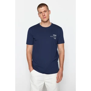 Trendyol Navy Blue Regular/Normal Cut Text Printed Crew Neck 100% Cotton T-Shirt