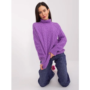 Purple women's sweater with handbags and turtleneck