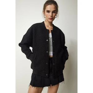 Happiness İstanbul Women's Black Buttoned Boucle Jacket